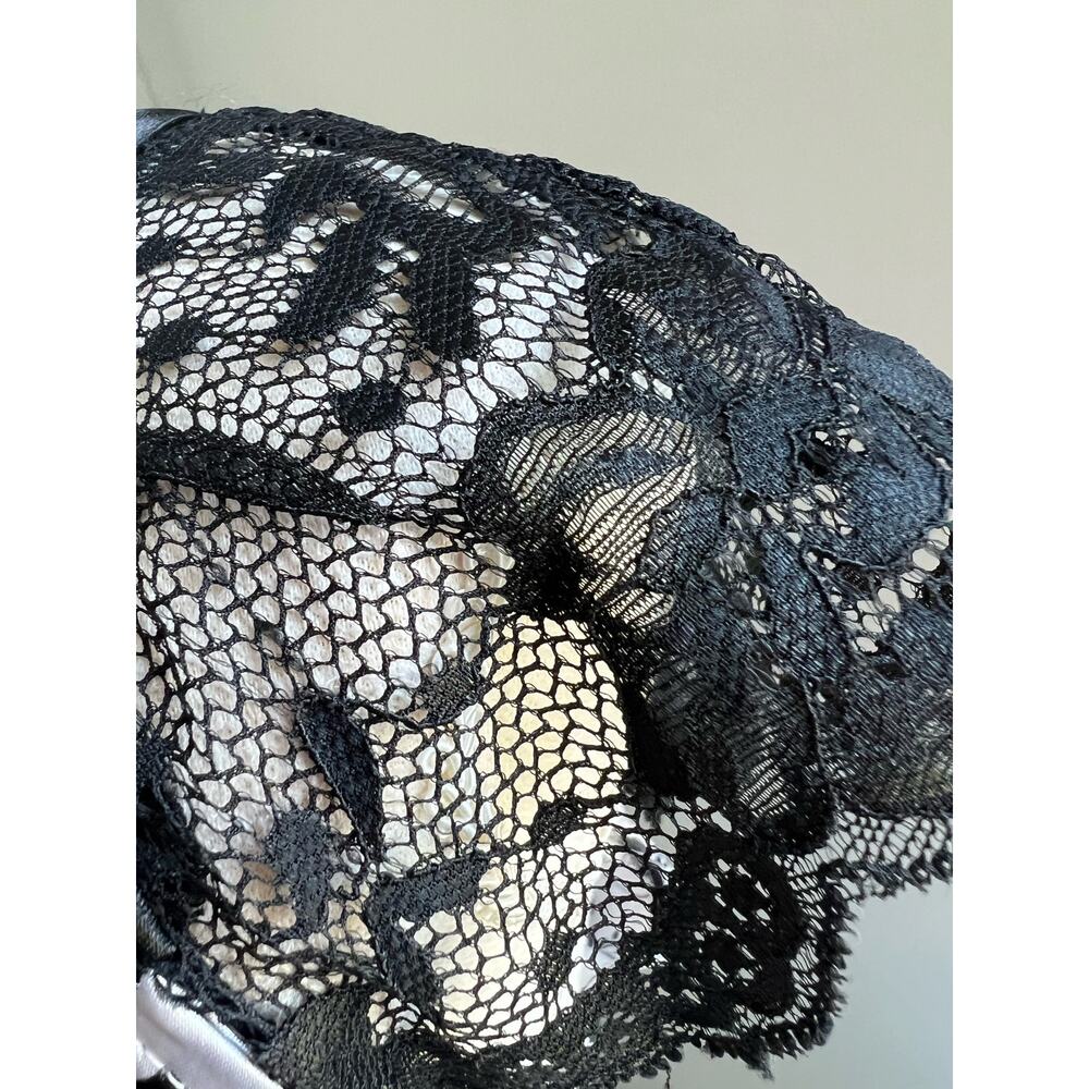 Studio 1940 Y2K Goth Black/White Satin/Lace Floral Button Down Blouse Top 18/20W - Picture 5 of 8